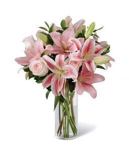 Wonderful Pink Stargazer Lilies In Glass Vase